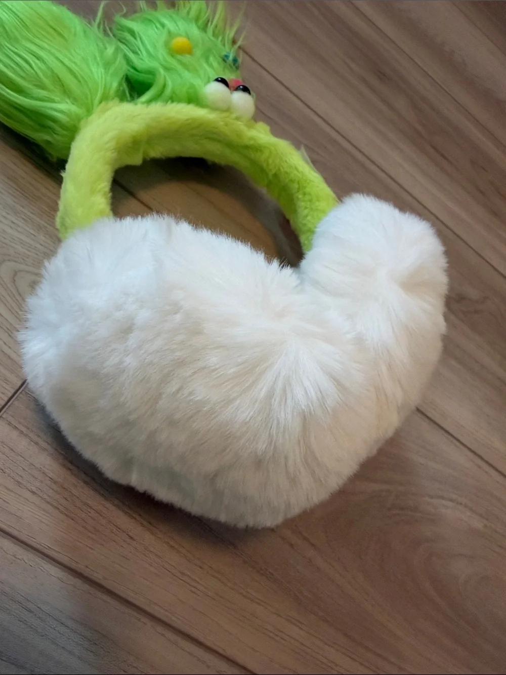 Kids Green Fuzzy Monster Ear Muffs with White Plush Pads